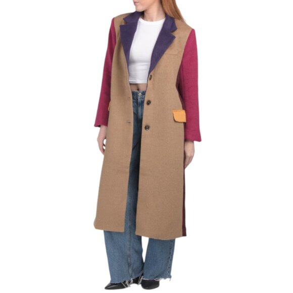ENDLESS ROSE Camel Multi Oversized Color Block Coat - Picture 1 of 2